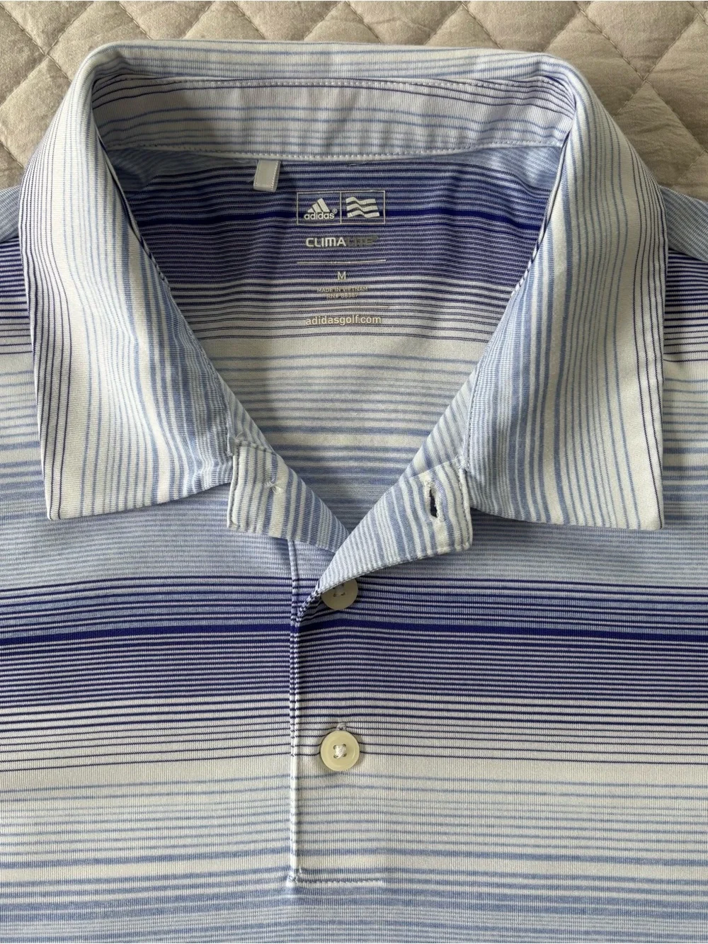 adidas Blue and White Striped Polo